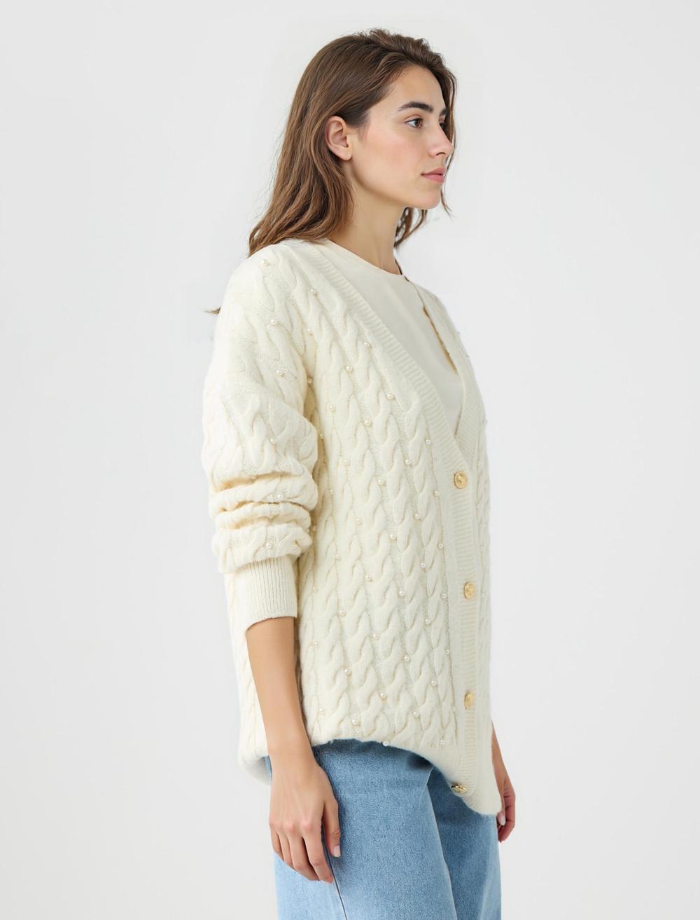 Loose Fit V-Neck Long-Sleeve Cardigan - 5WW104336