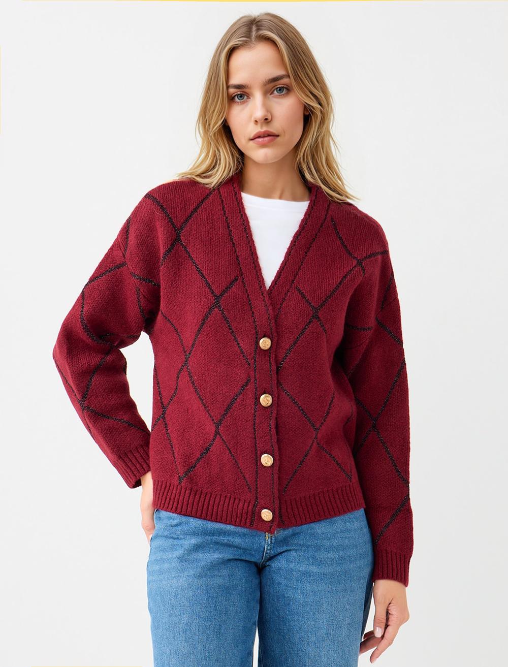 V-Neck Long-Sleeve Cardigan - 5WW104368