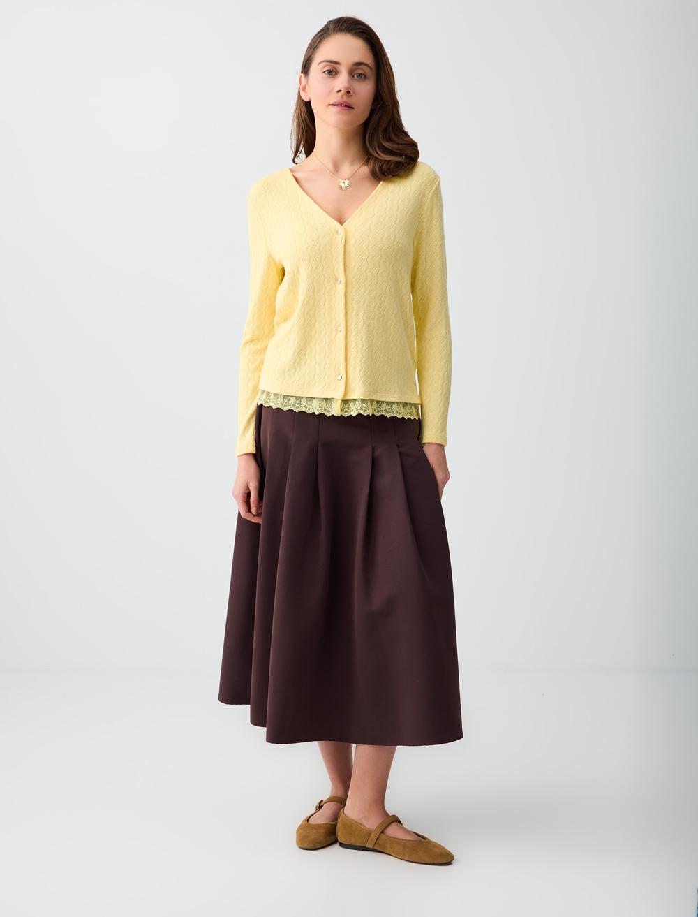 Loose Fit V-Neck Long Sleeve Cardigan - Light Yellow - 6SW105545206
