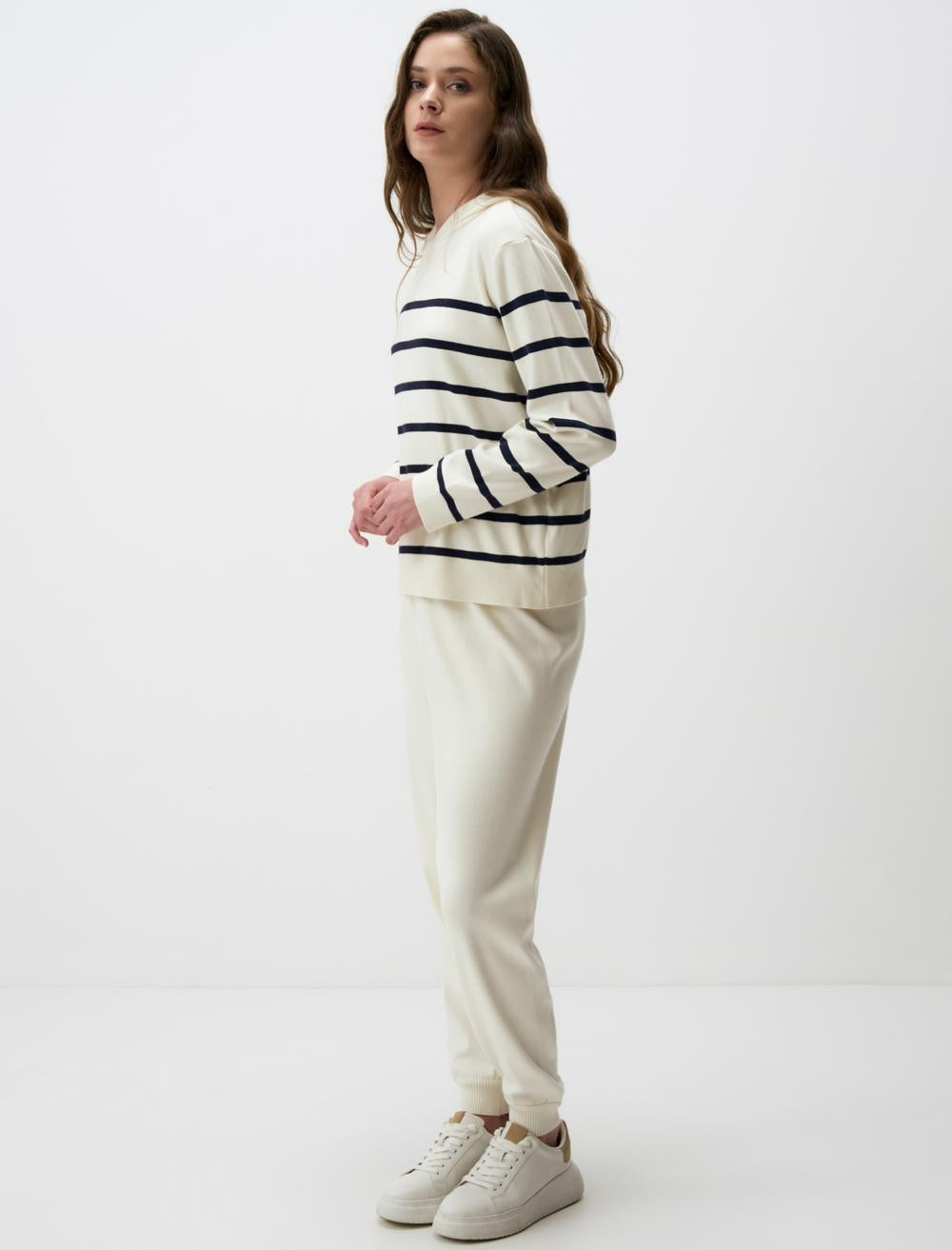 High Waist Elasticized Jogger Pants - Ecru - 4WW02210969114