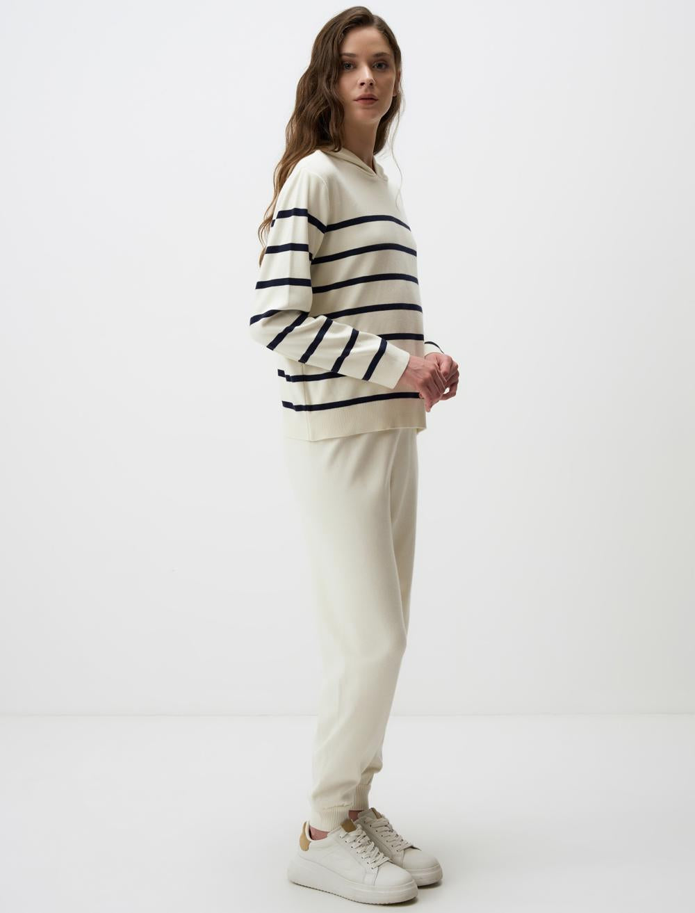 High Waist Elasticized Jogger Pants - Ecru - 4WW02210969114