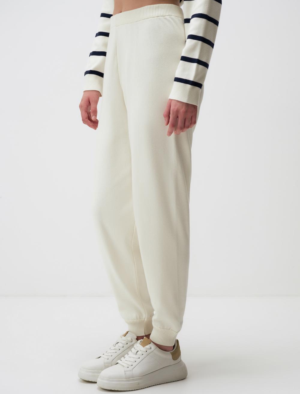 High Waist Elasticized Jogger Pants - Ecru - 4WW02210969114