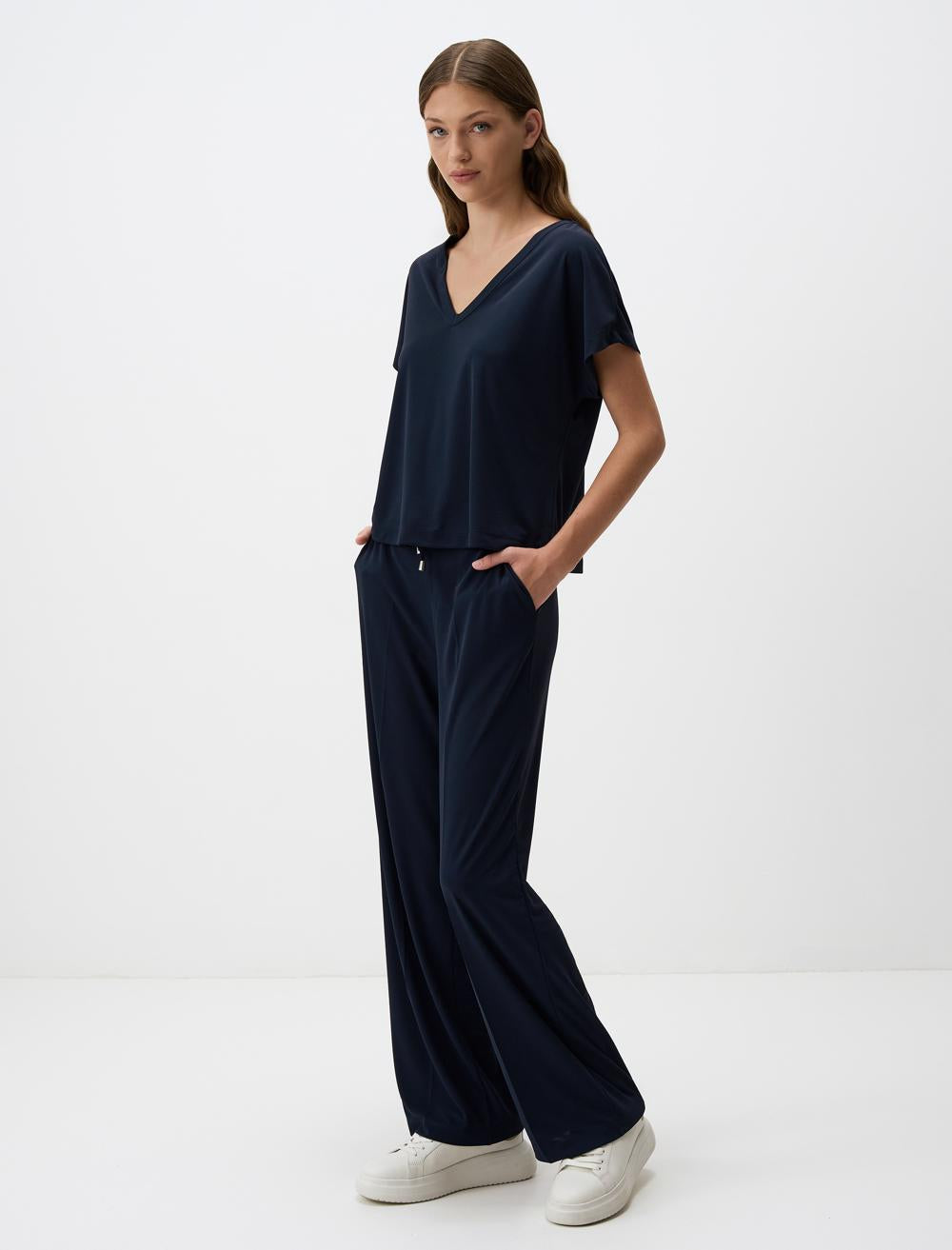 High Waist Wide Leg Jogger Pants with Pockets