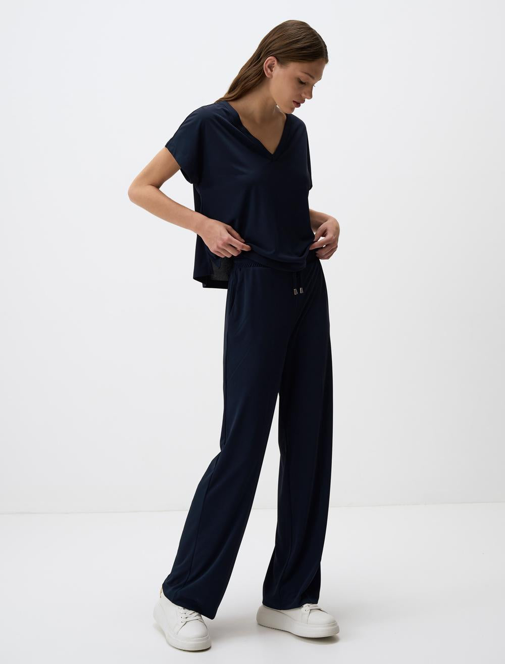 High Waist Wide Leg Jogger Pants with Pockets