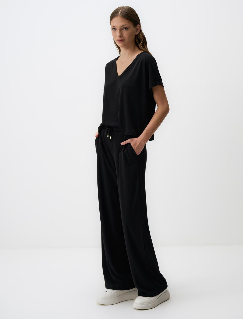 High Waist Wide Leg Jogger Pants with Pockets