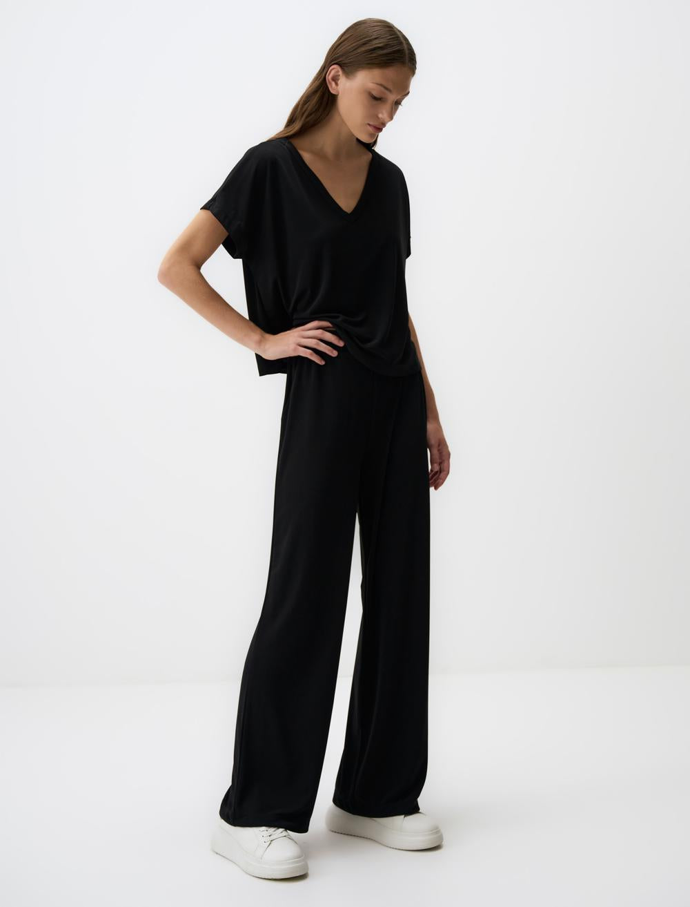 High Waist Wide Leg Jogger Pants with Pockets