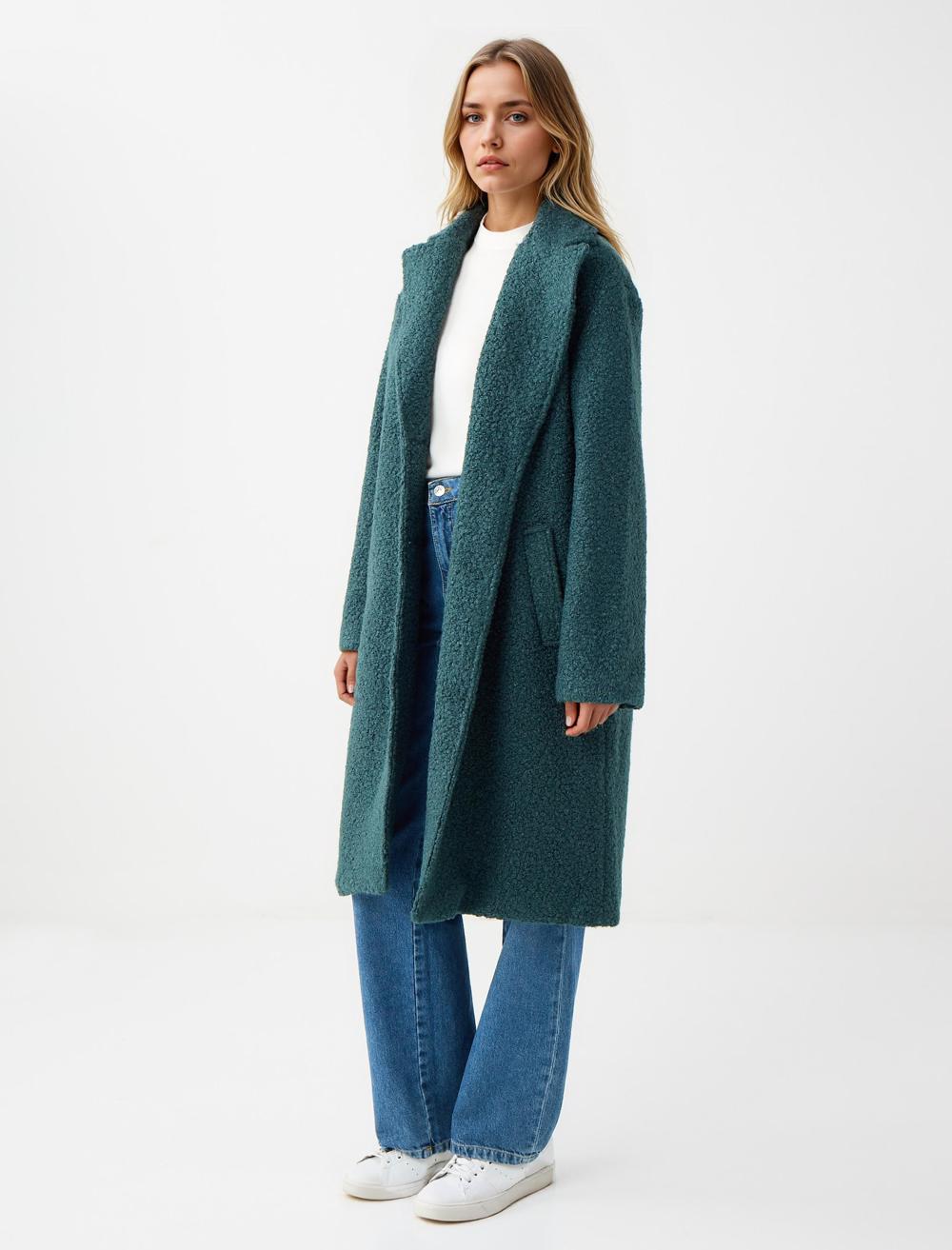 Loose Fit Long-Sleeve Coat - Dark Green - 5WW123697306