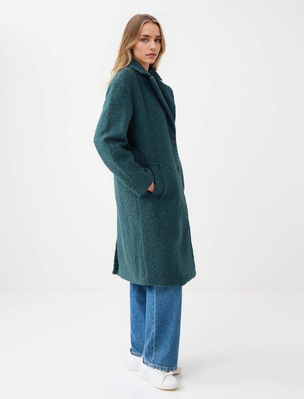Loose Fit Long-Sleeve Coat - Dark Green - 5WW123697306