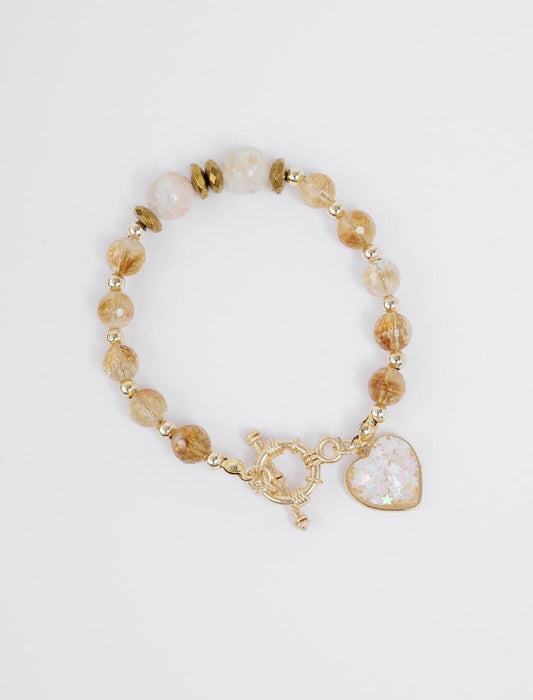 Heart-shaped Natural Stone Detailed Gold-plated Bracelet