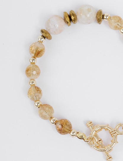 Heart-shaped Natural Stone Detailed Gold-plated Bracelet