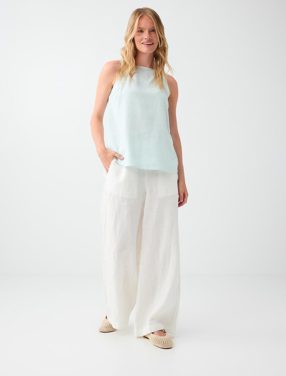 Normal Fit Square Neck Sleeveless Blouse - Mint - 6SW035541332