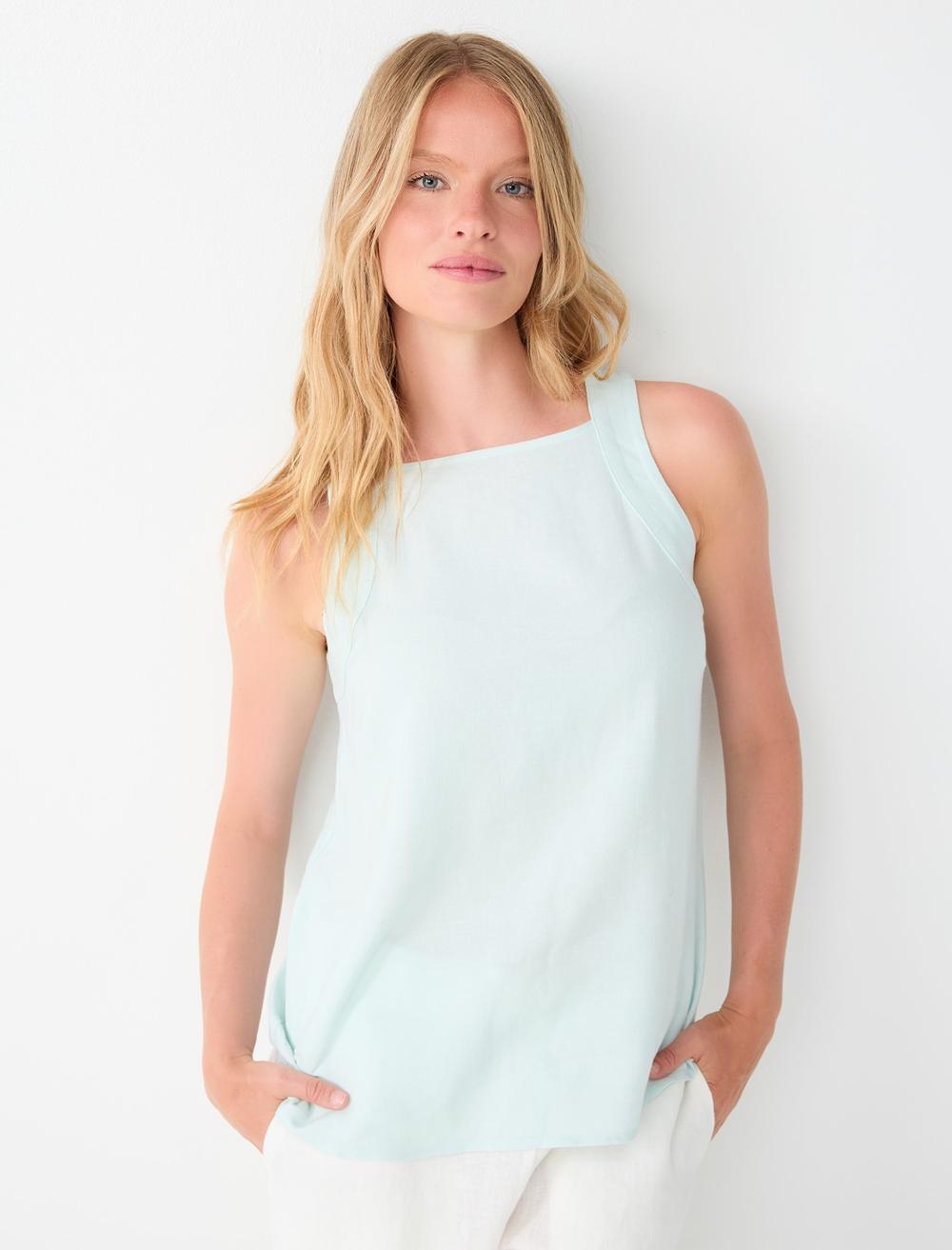 Normal Fit Square Neck Sleeveless Blouse - Mint - 6SW035541332