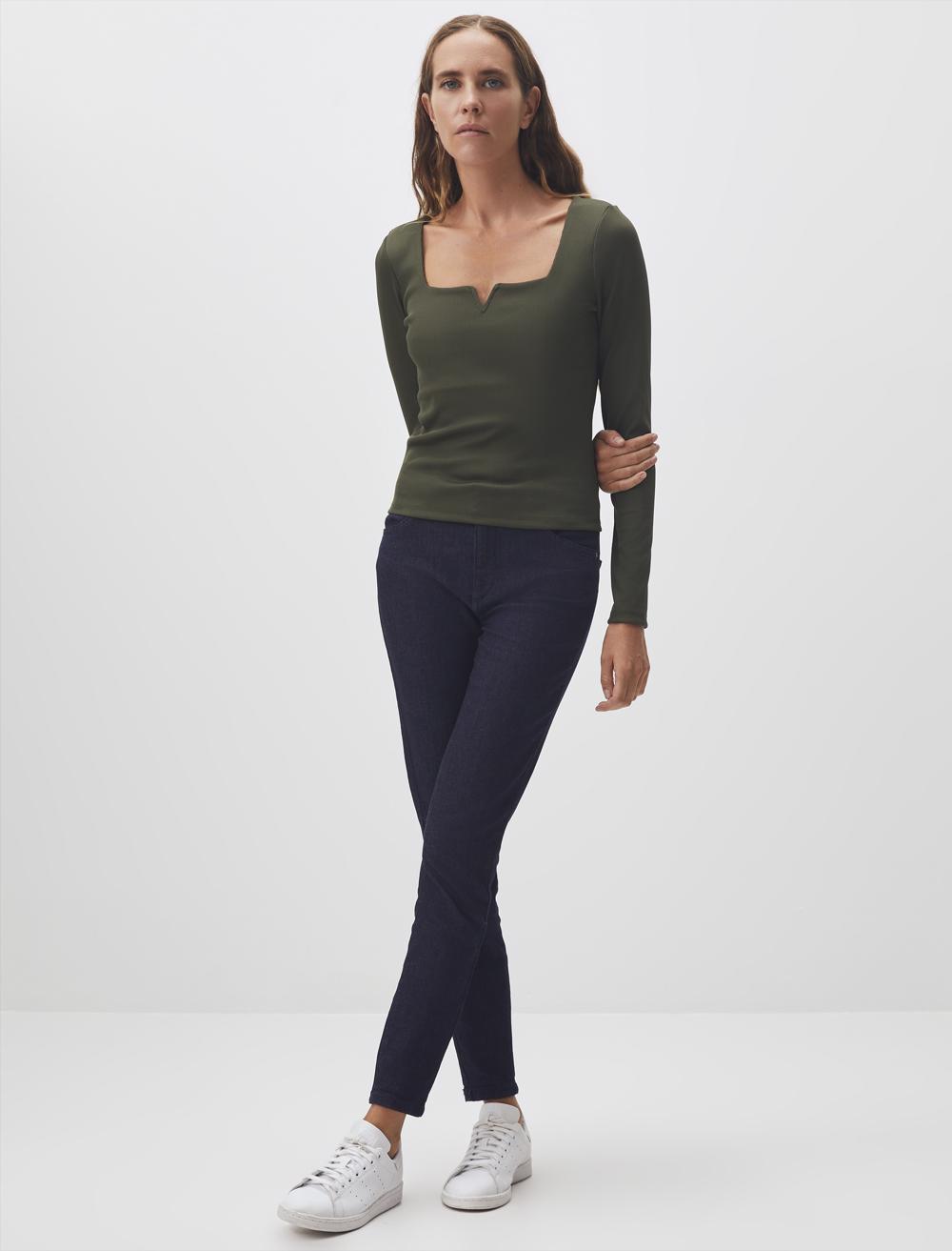 Square Neck Long Sleeve Stylish Basic Blouse