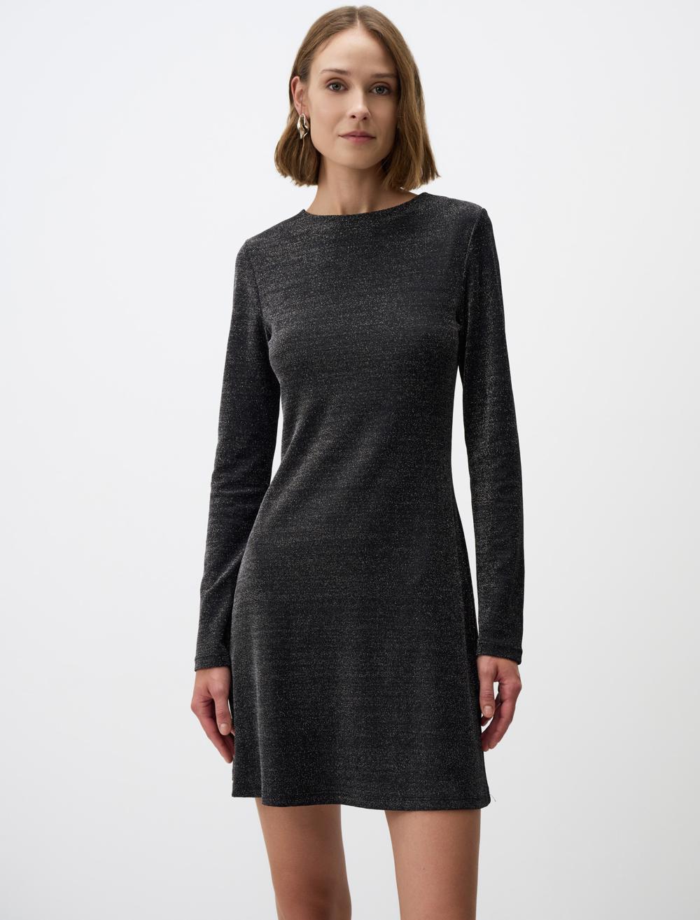 Boat Neck Slim Fit Mini Knitted Dress