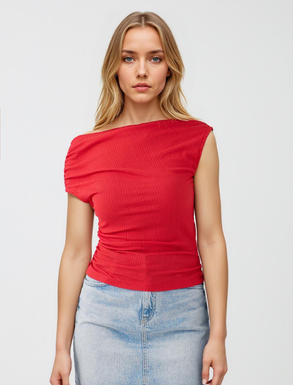Off-The-Shoulder Sleeveless-Sleeve Blouse - 5SW035268