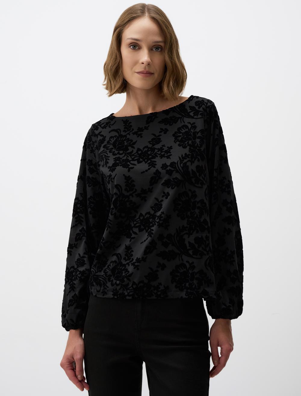 Boat Neck Relaxed Fit Long Sleeve Blouse