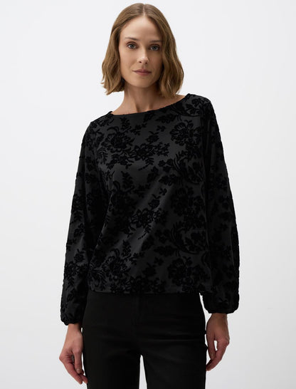 Boat Neck Relaxed Fit Long Sleeve Blouse