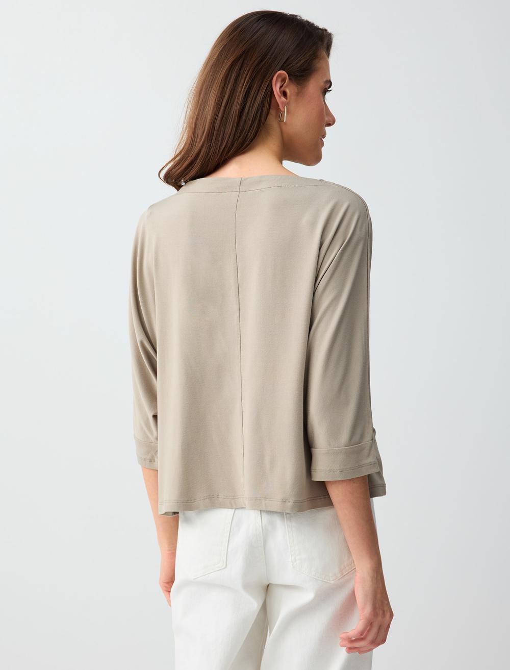 Loose Fit Off-The-Shoulder 3/4 Sleeve T-shirt - Beige - 6SW276639927