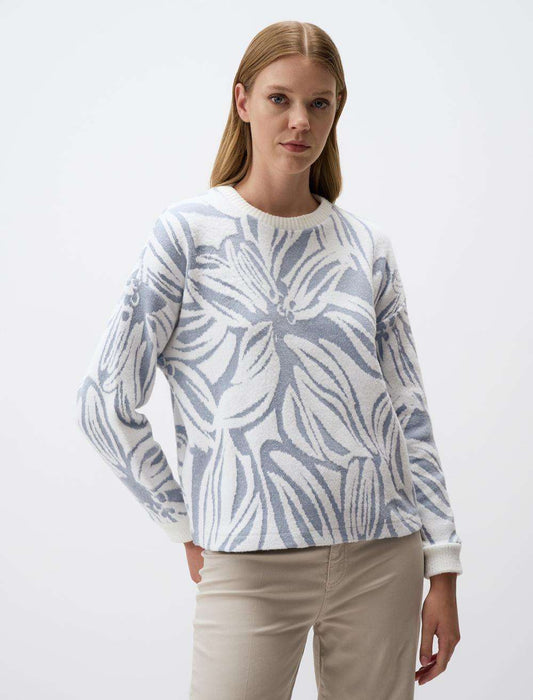Floral Patterned Crew-Neck Knitted Sweater