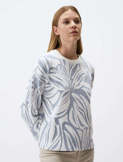 Floral Patterned Crew-Neck Knitted Sweater