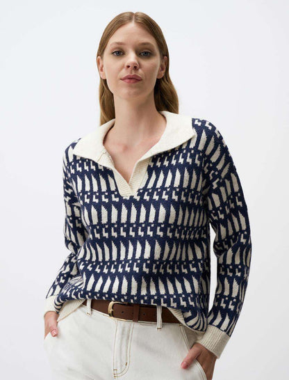 Polo Collar Patterned Sweater