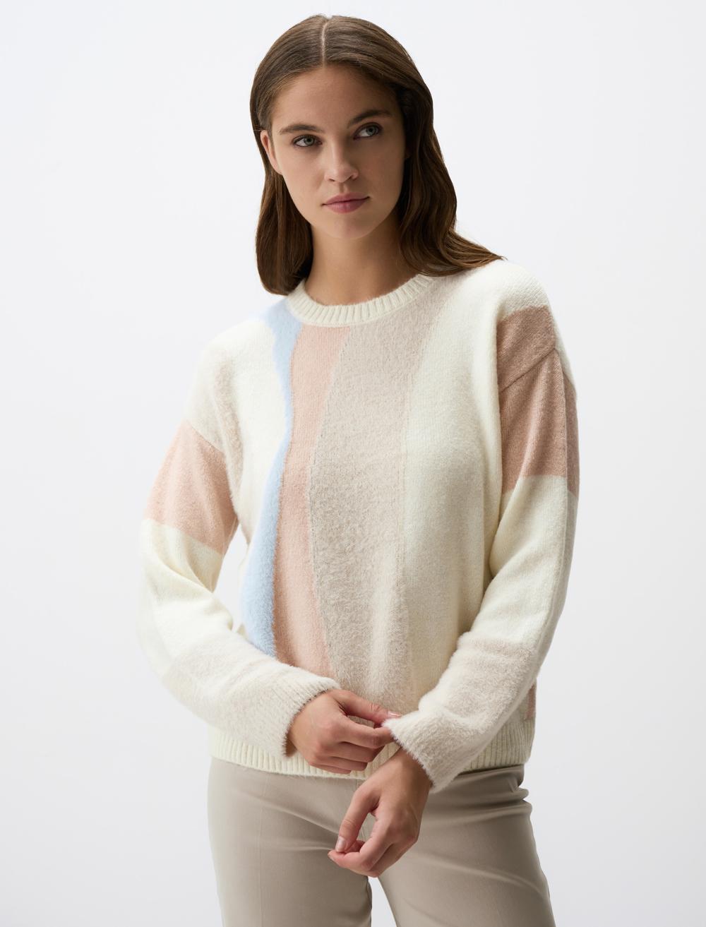 Asymmetric Patterned Crew-Neck Sweater