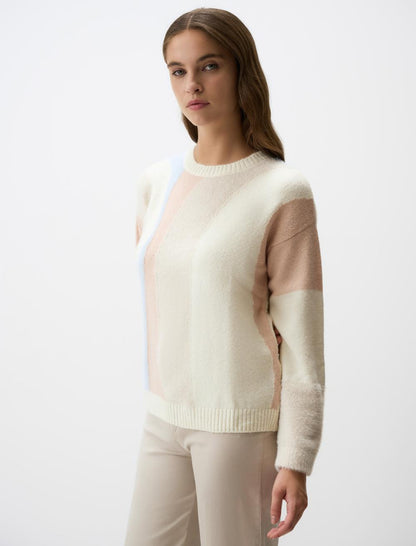 Asymmetric Patterned Crew-Neck Sweater