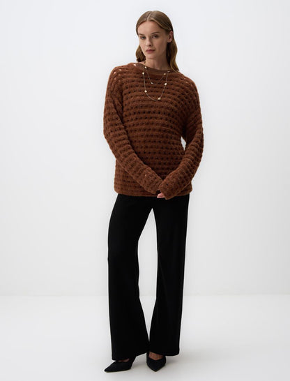 Round Neck Openwork Sweater Sweater