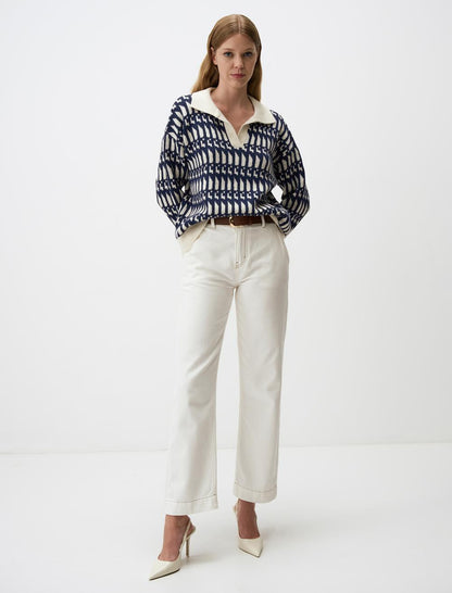 Polo Collar Patterned Sweater