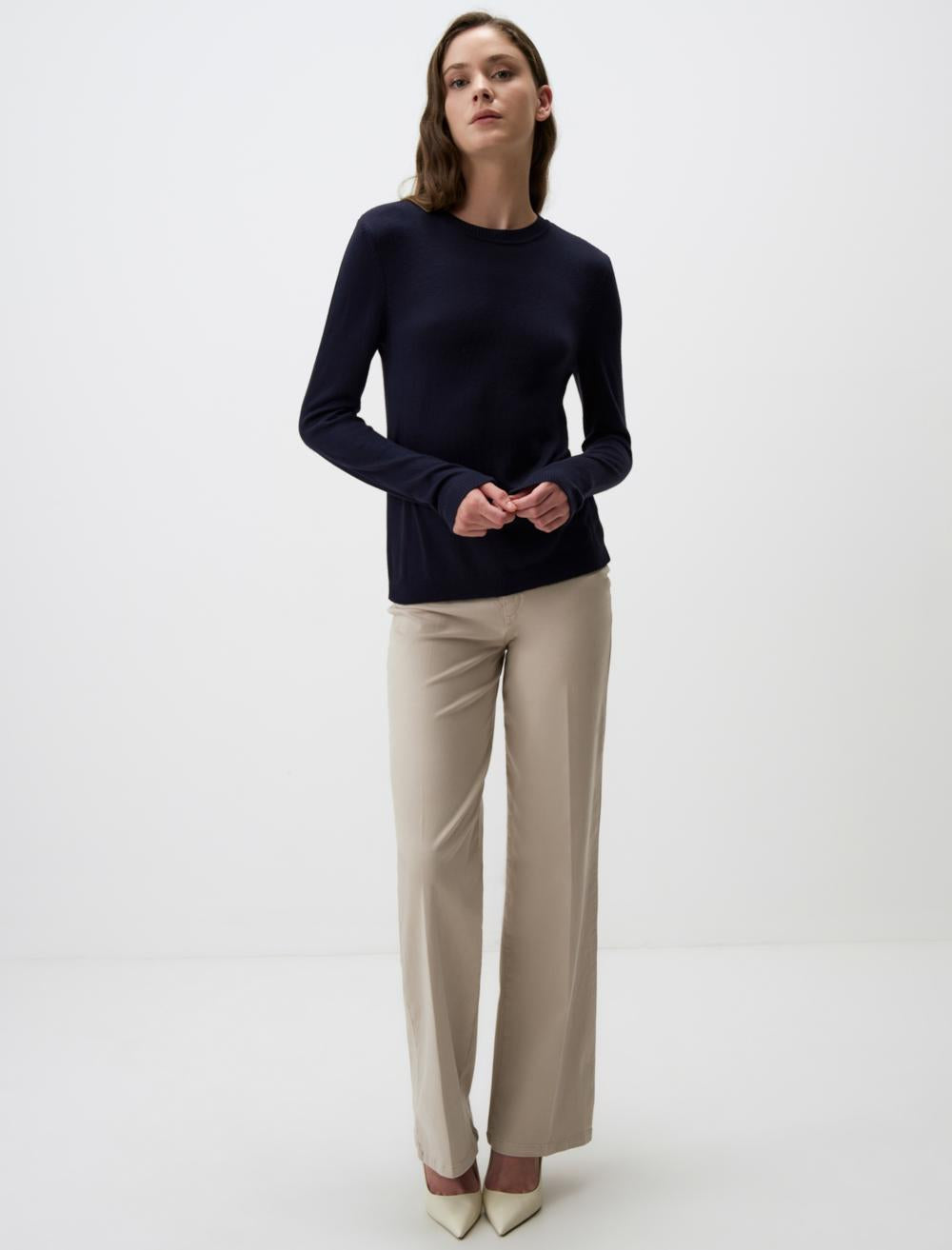 Slim Fit Crew Neck Long-Sleeve Pullover - Dark Blue - 4WW03230793494
