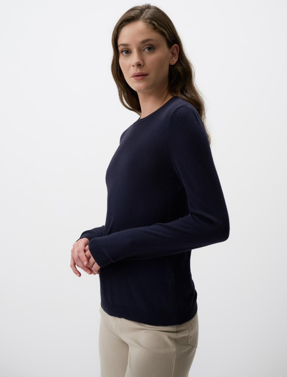 Slim Fit Crew Neck Long-Sleeve Pullover - Dark Blue - 4WW03230793494