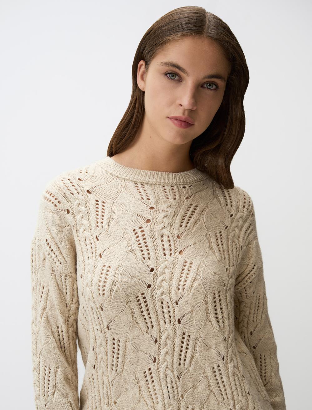 Crew-Neck Openwork Sweater