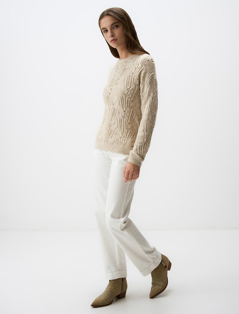Crew-Neck Openwork Sweater