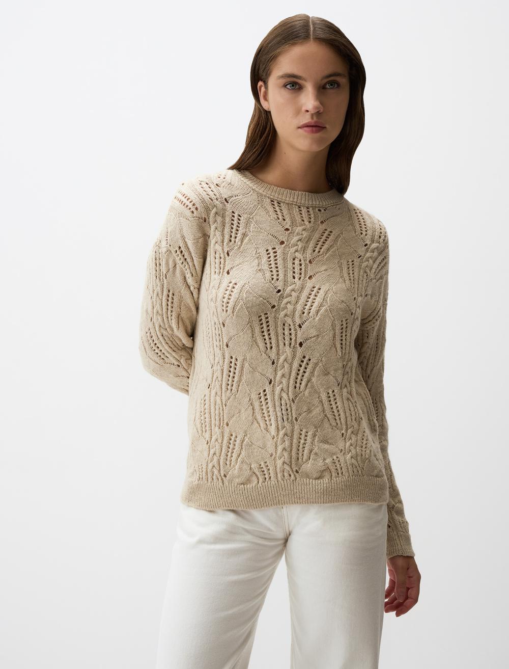 Crew-Neck Openwork Sweater