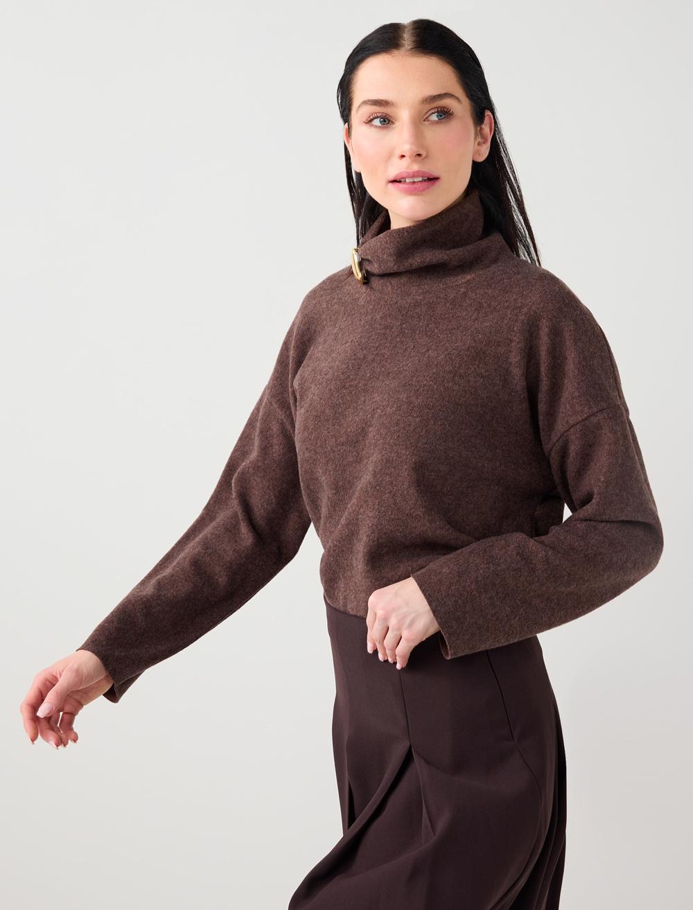 High Collar Loose Fit Knit Pullover - Beige - 5WW132214927