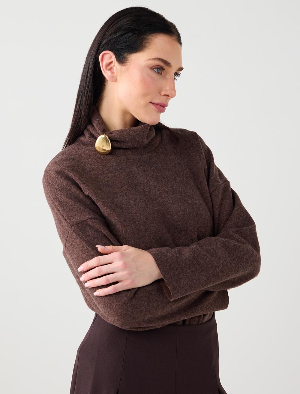 High Collar Loose Fit Knit Pullover - Beige - 5WW132214927