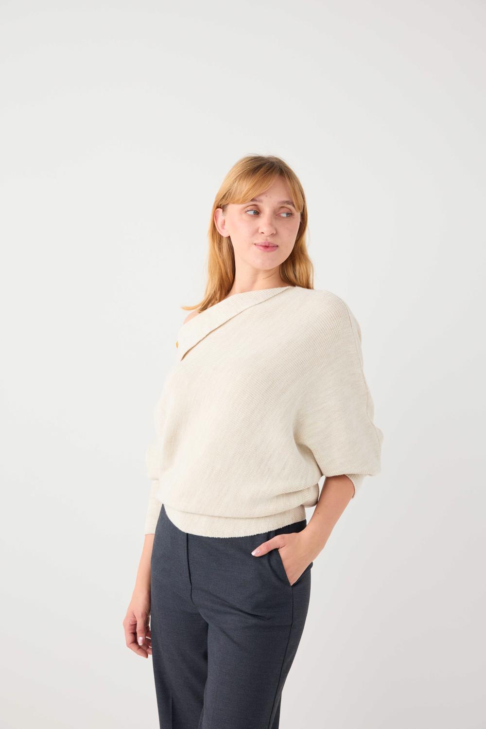 Off-Shoulder Loose Fit Knit Pullover - 5WW132894