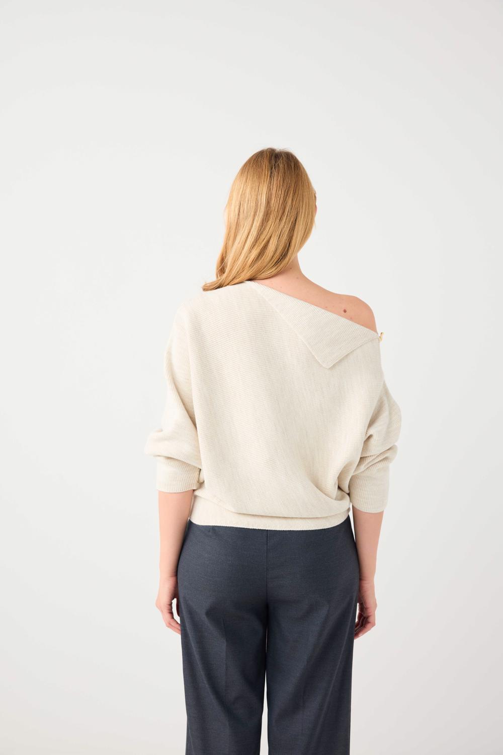 Off-Shoulder Loose Fit Knit Pullover - 5WW132894