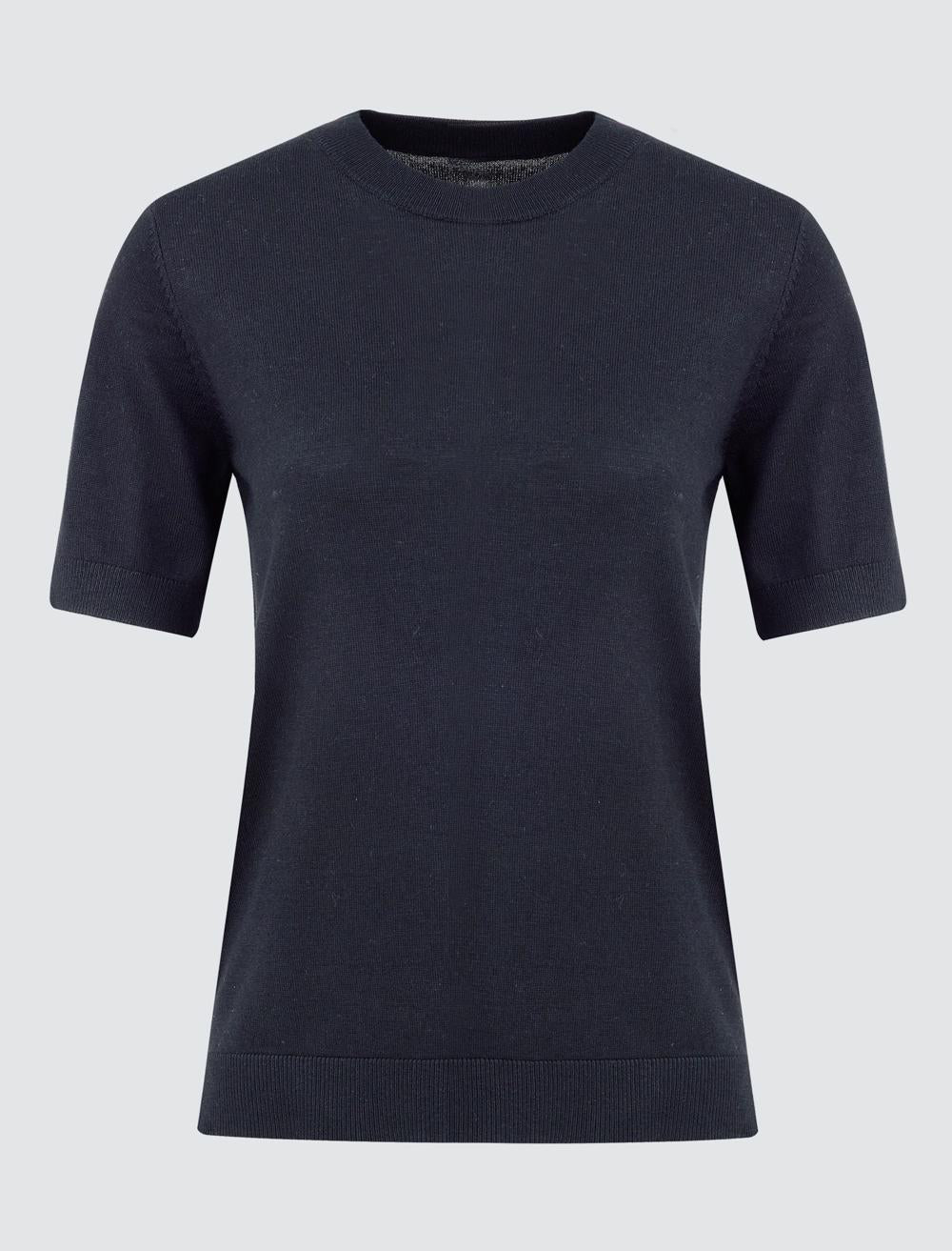 Crew Neck Short-Sleeve Pullover - Dark Blue - 5WW134090494