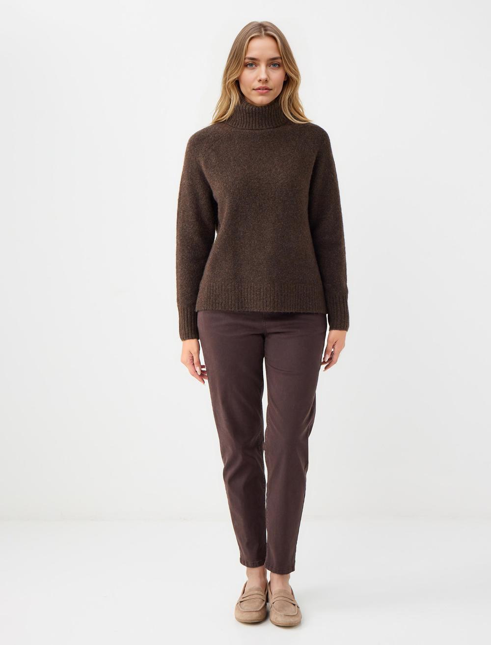 Polo Neck Long-Sleeve Pullover - Bitter Brown - 5WW134094803