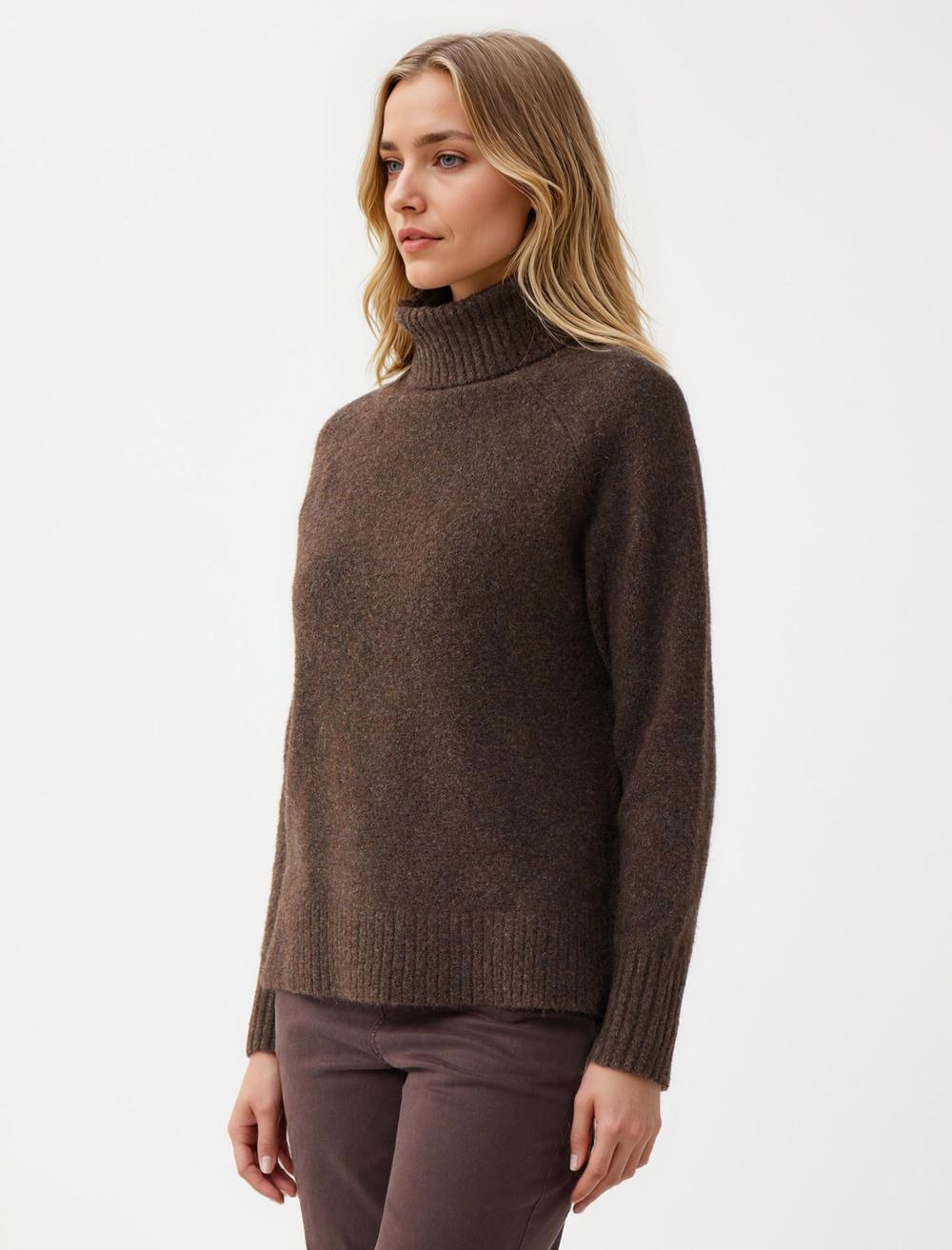 Polo Neck Long-Sleeve Pullover - Bitter Brown - 5WW134094803