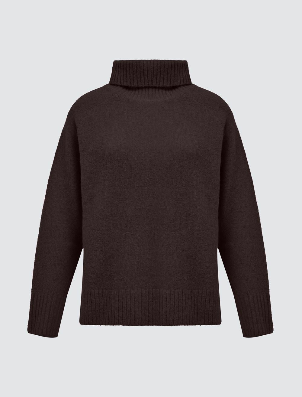 Polo Neck Long-Sleeve Pullover - Bitter Brown - 5WW134094803