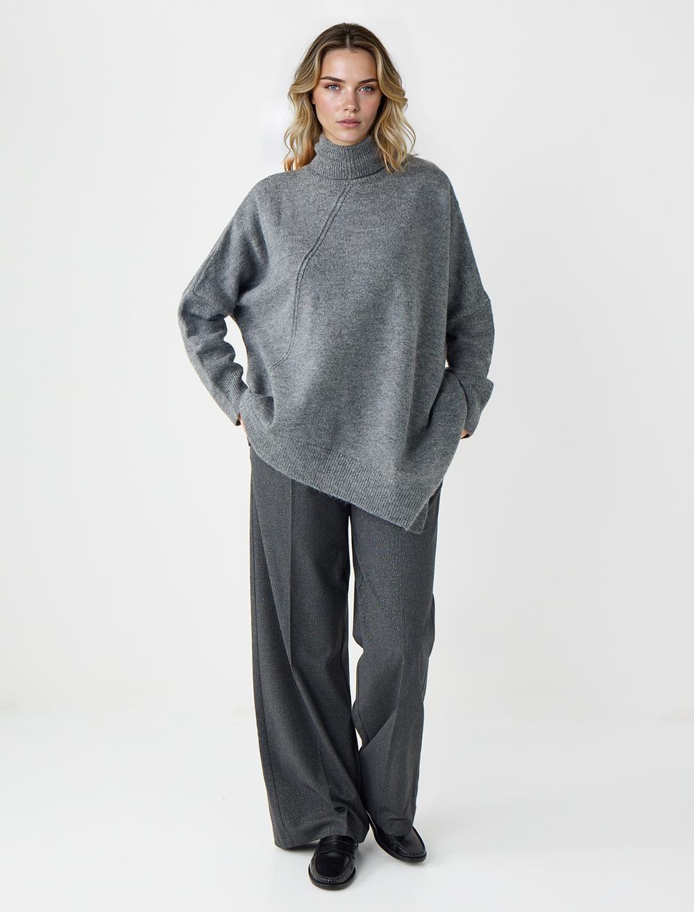 Polo Neck Pullover - Grey - 5WW134122922
