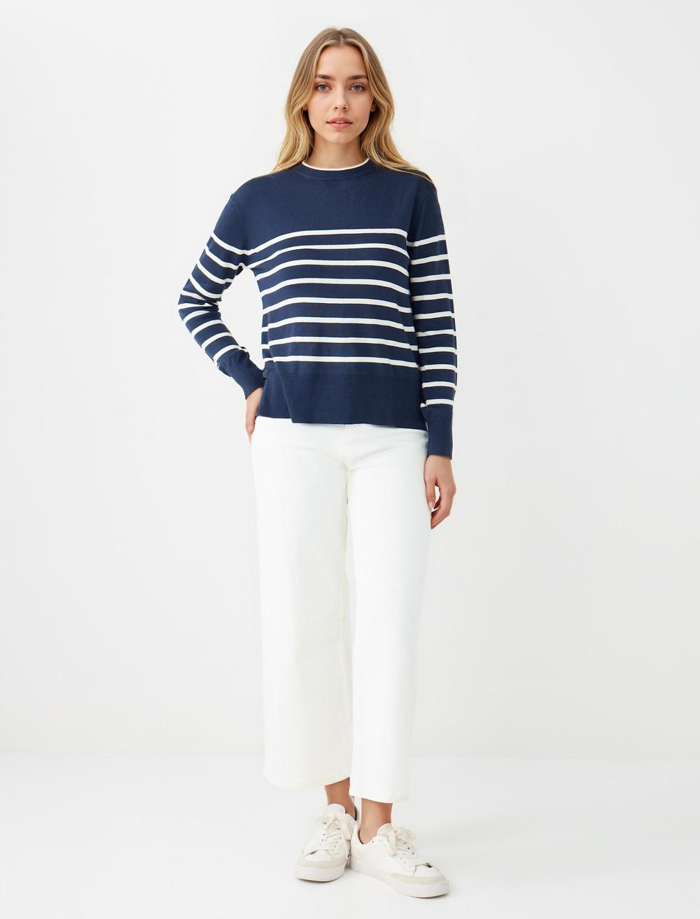 Crew Neck Long-Sleeve Pullover - Striped - 5WW134578004
