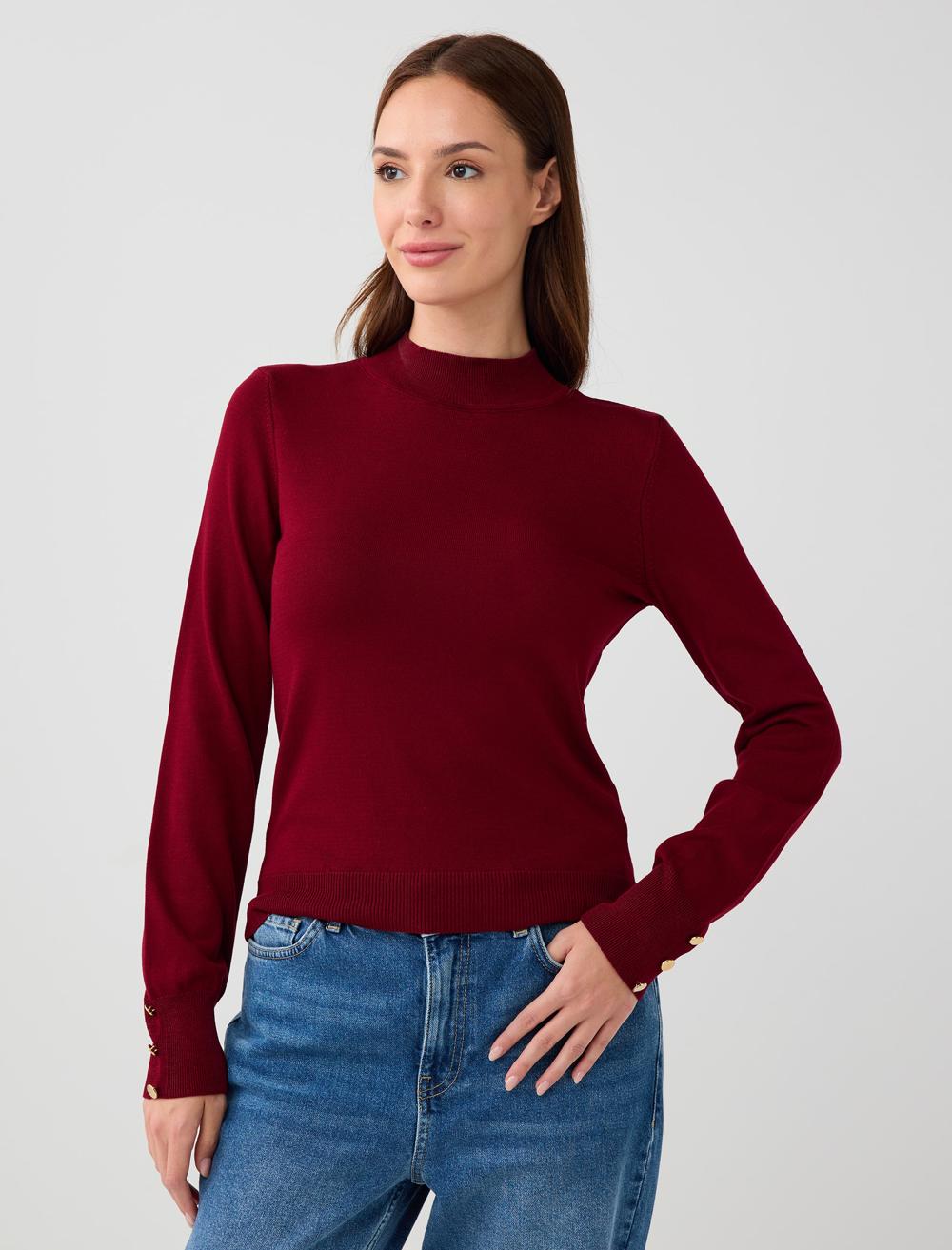 Polo Neck Long-Sleeve Pullover