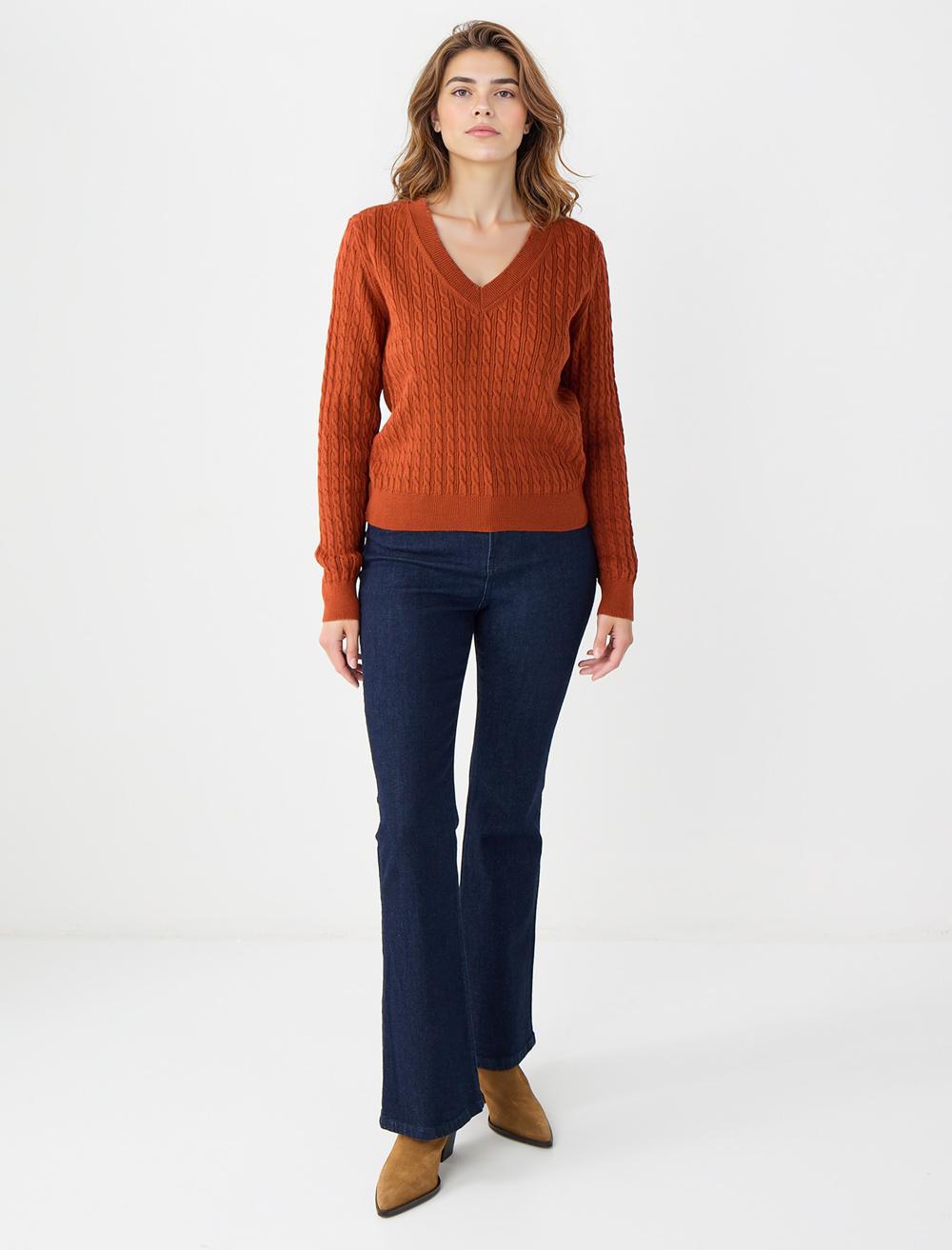 V-Neck Long-Sleeve Pullover - Tile Red - 5WW135956796