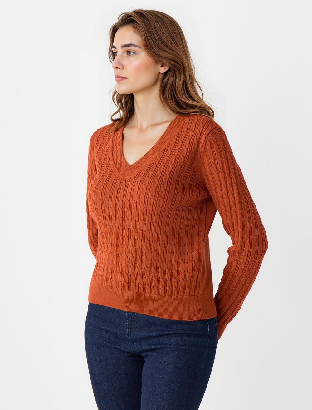 V-Neck Long-Sleeve Pullover - Tile Red - 5WW135956796