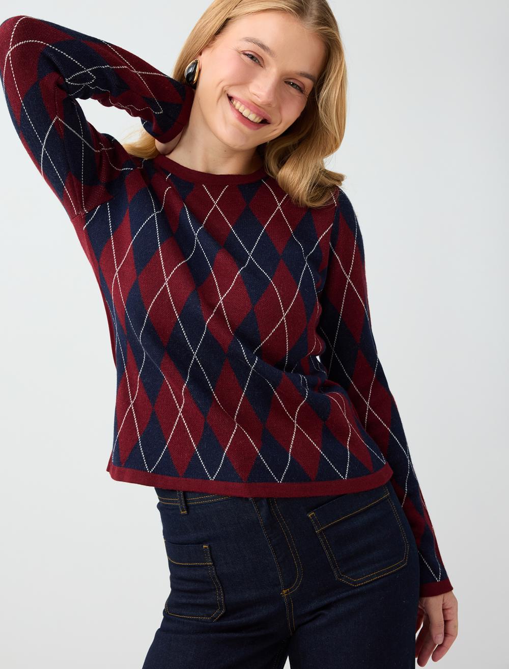 Crew Neck Pullover - Burgundy - 6WW137167562