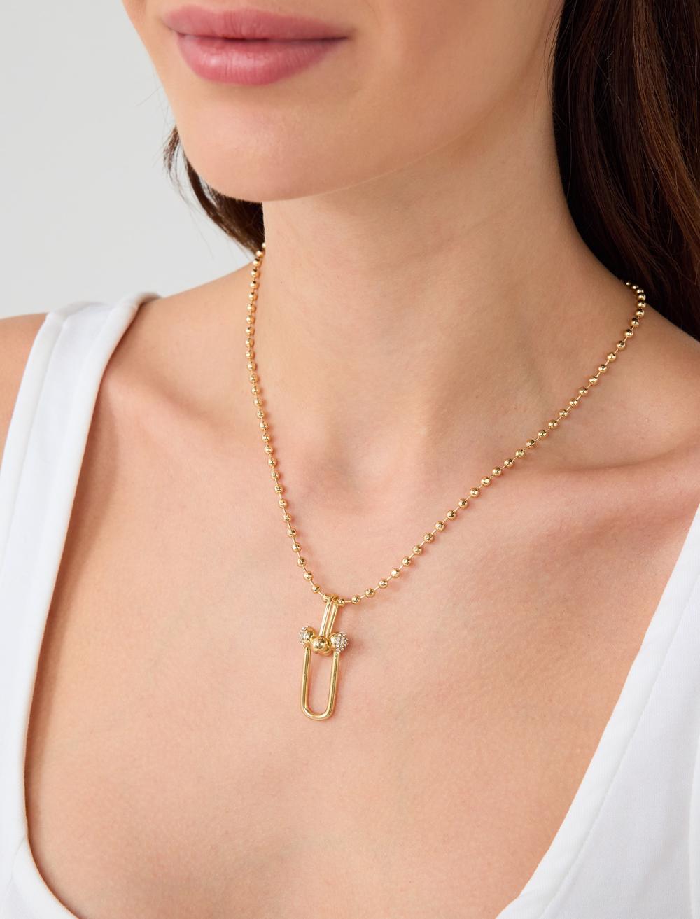 Lock-shaped ball chain necklace