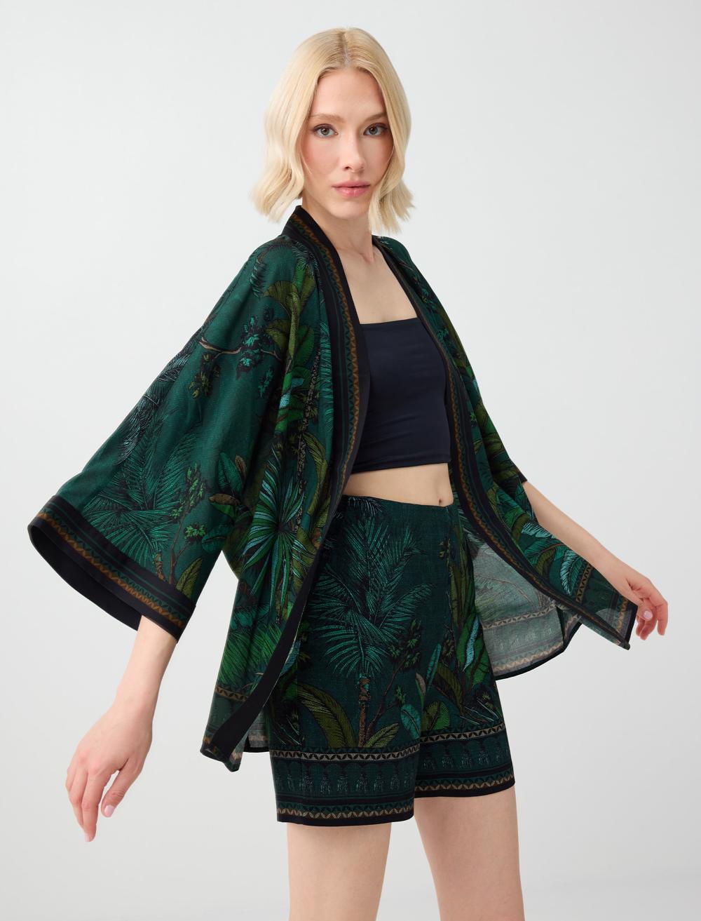 Loose Fit Kimono - Dark Green - 6SW147077320